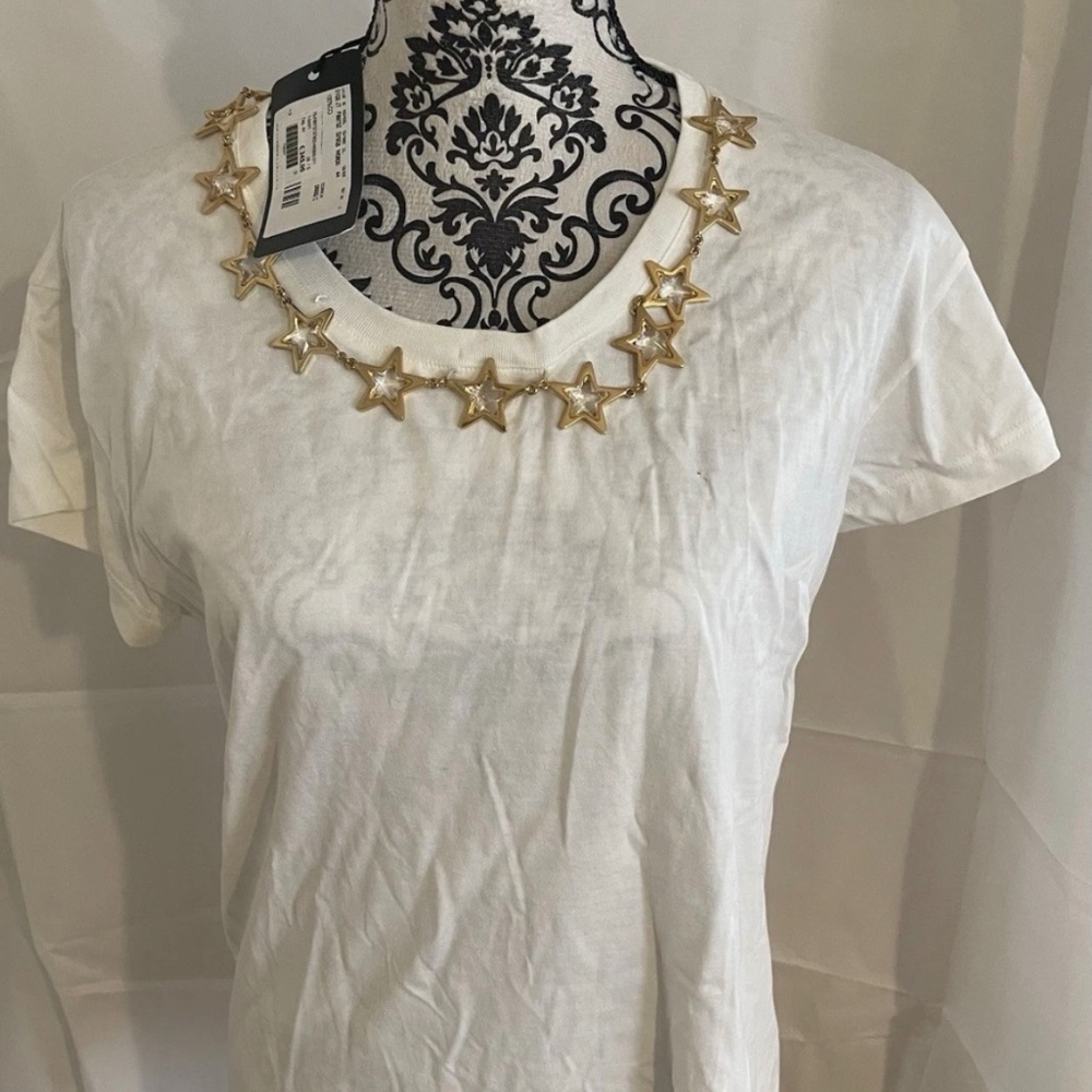 NWT! Dolce & Gabbana MSRP $400 T-Shirt DEFECTS Gold Star Chain